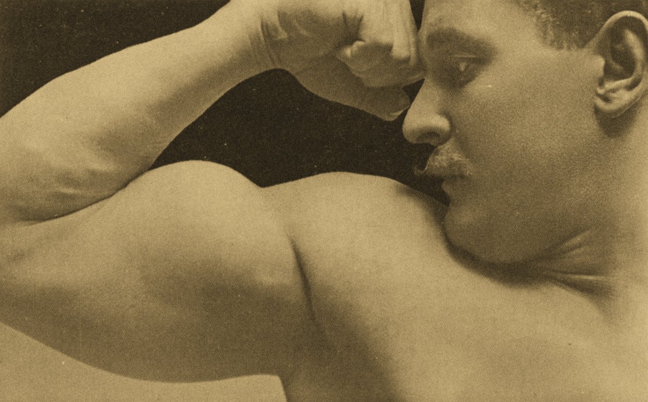 Eugen Sandow, w klasycznej starożytnej pozie grecko-rzymskiej, ok. 1894 r. autorstwa Napoleon Sarony