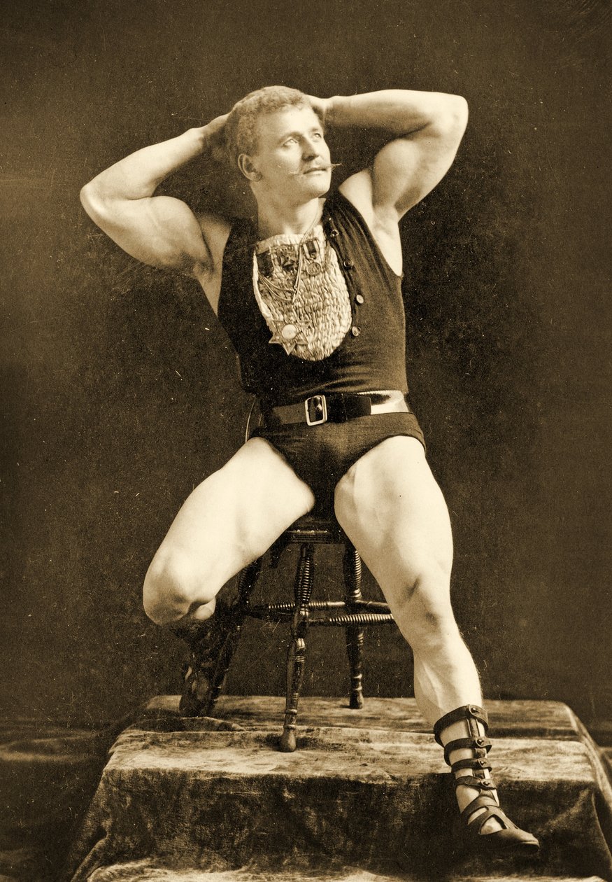 Eugen Sandow, w klasycznej starożytnej pozie grecko-rzymskiej, ok. 1893 r. autorstwa Napoleon Sarony