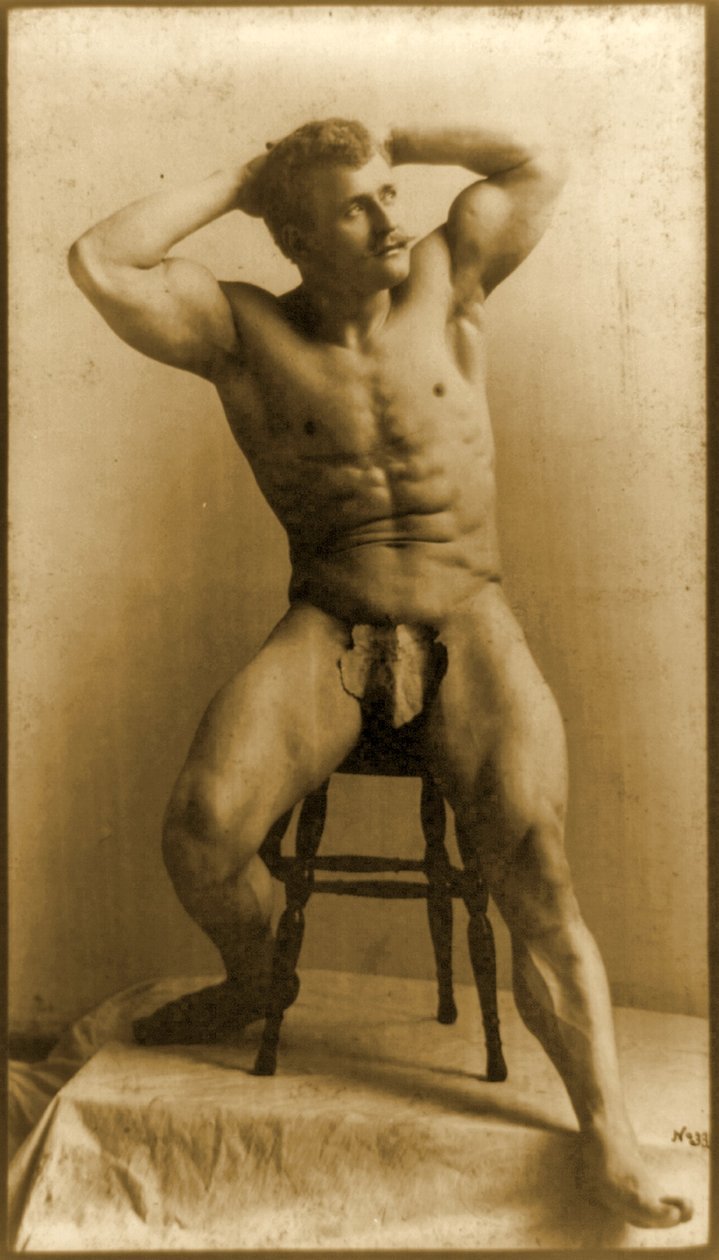 Eugen Sandow, w klasycznej starożytnej pozie grecko-rzymskiej, ok. 1893 r. autorstwa Napoleon Sarony