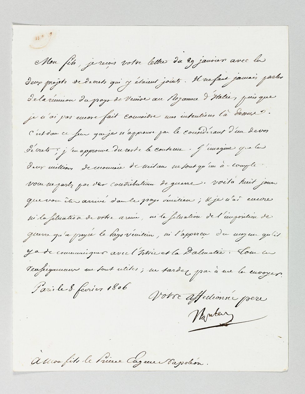 Podpisany list od Napoleona do jego pasierba, księcia Eugène de Beauharnais Napoleon autorstwa Napoleon Bonaparte
