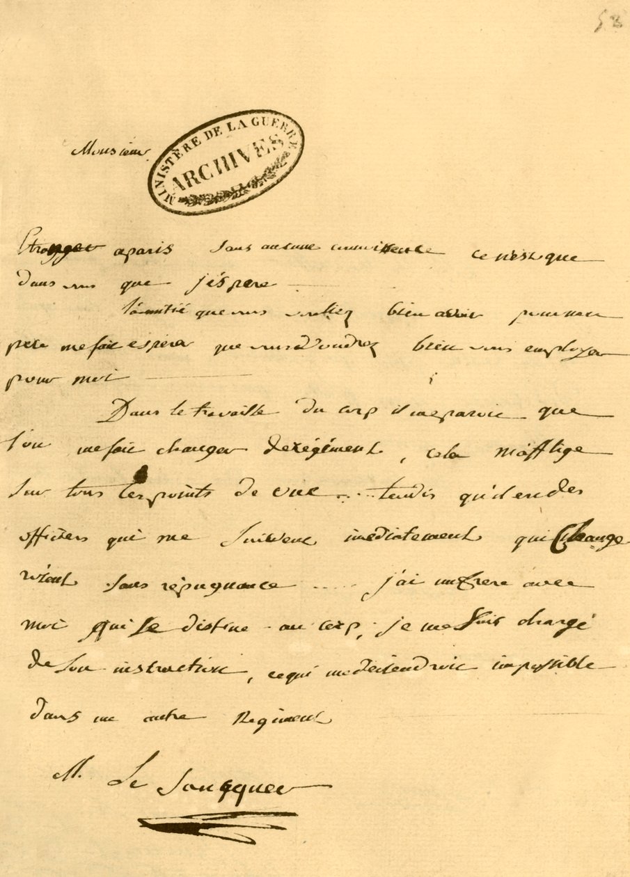 List Napoleona do Le Saucquera, urzędnika wojennego, 3 czerwca 1791, 1921. autorstwa Napoleon Bonaparte I