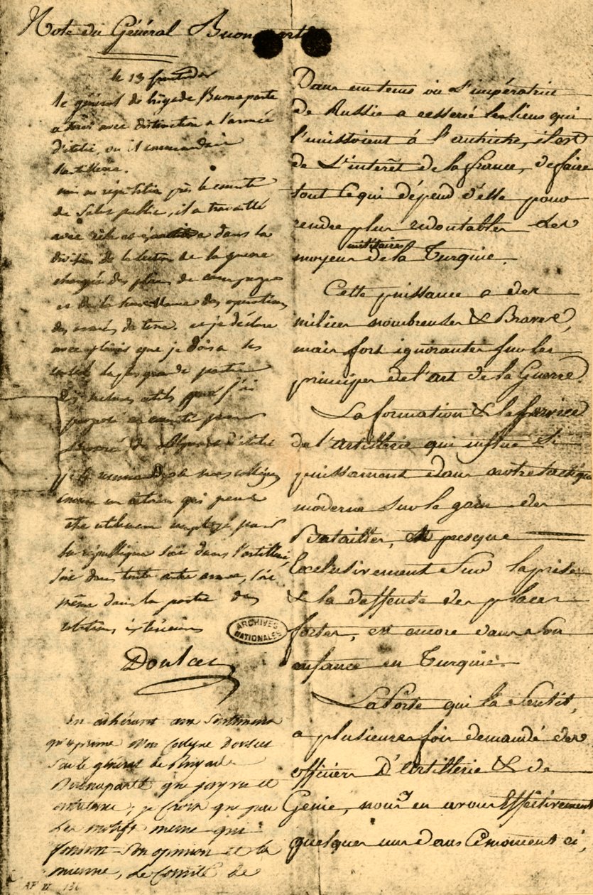 Notatka generała Bonaparte, 13 września 1795, 1921. autorstwa Napoleon Bonaparte I