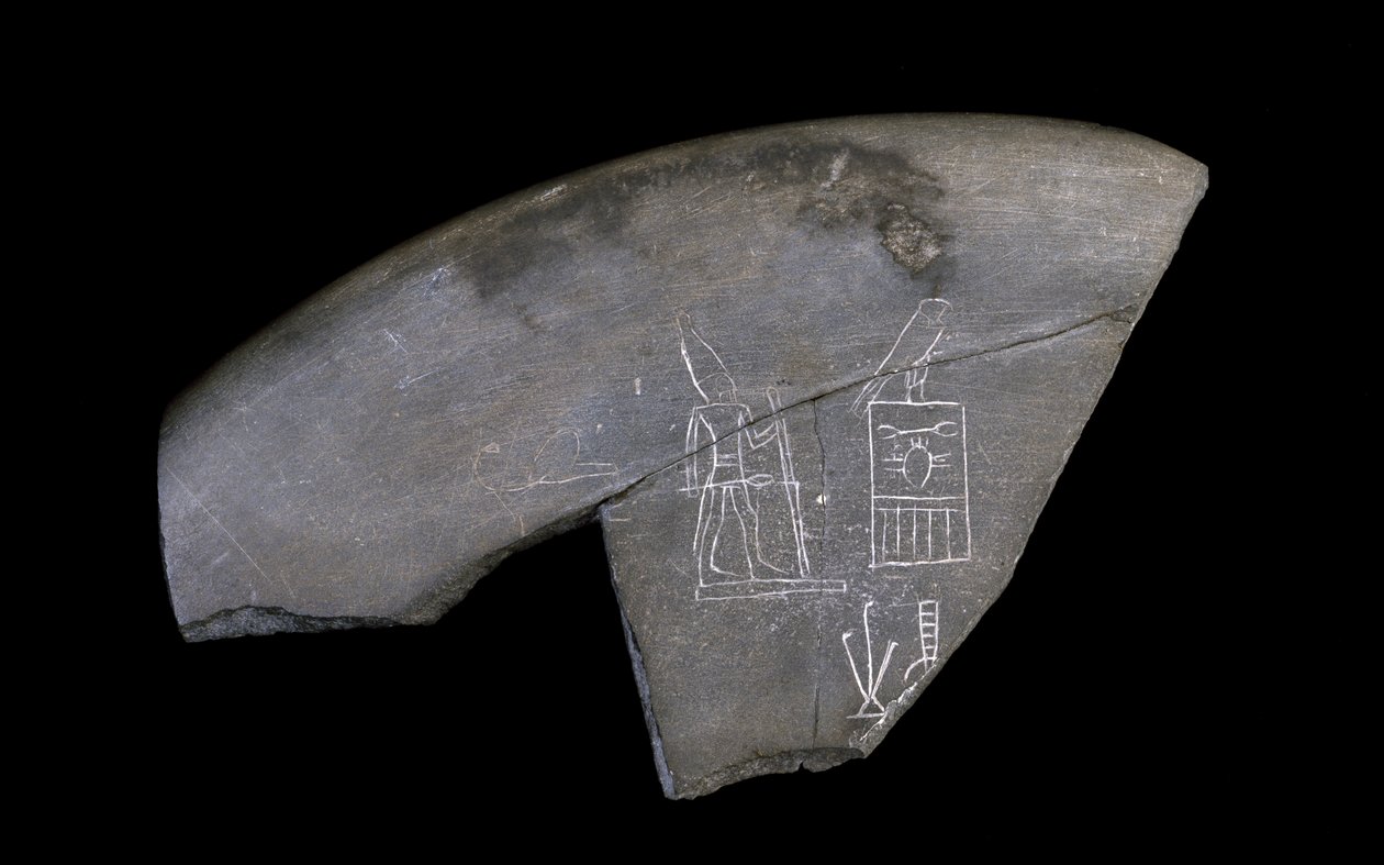 Fragment kamiennej misy z inskrypcją, ok. 3285 pne (rzeźbiony muł) autorstwa Naqada I Period Egyptian