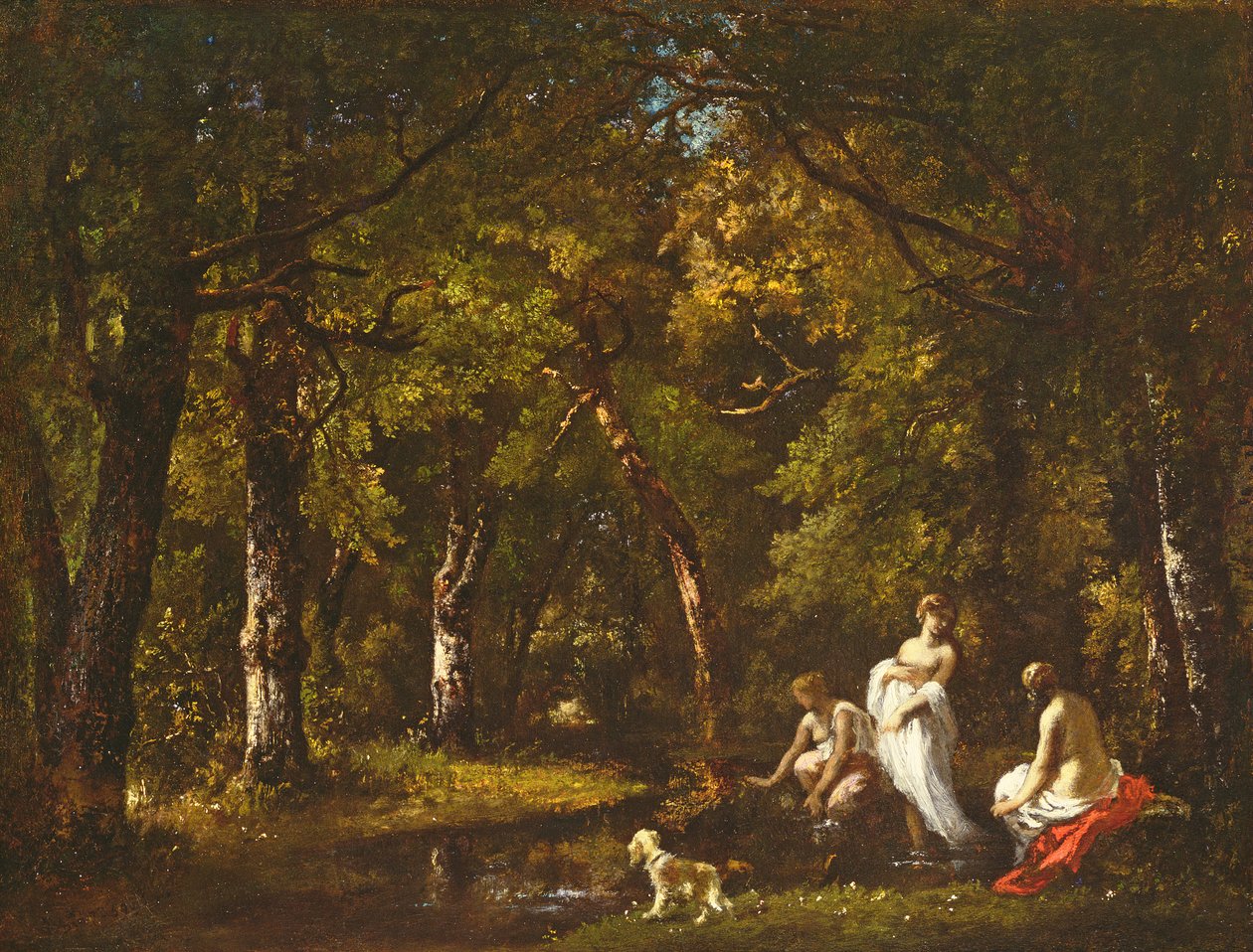 Kąpiący się nad leśnym strumieniem, 1859 (olej na płótnie klejonym) autorstwa Narcisse Virgile Diaz de la Peña