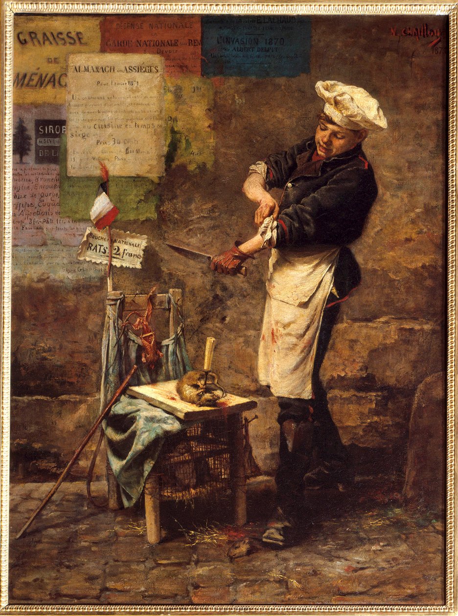 Sprzedawca szczurów podczas oblężenia Paryża w 1870 r. (h s/t 0,64 x 0,47) obraz Narcisse Chaillou z 1870 r. (1835-1916) (Sprzedawca szczurów podczas oblężenia Paryża autorstwa Narcisse Chaillou
