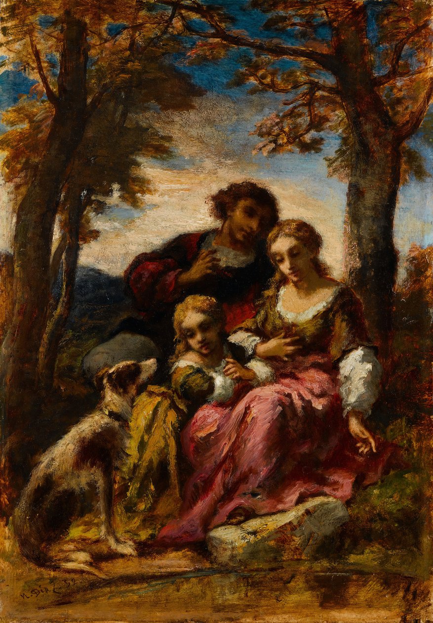 Postacie i pies w krajobrazie, 1852. autorstwa Narcisse Virgile Diaz de la Peña