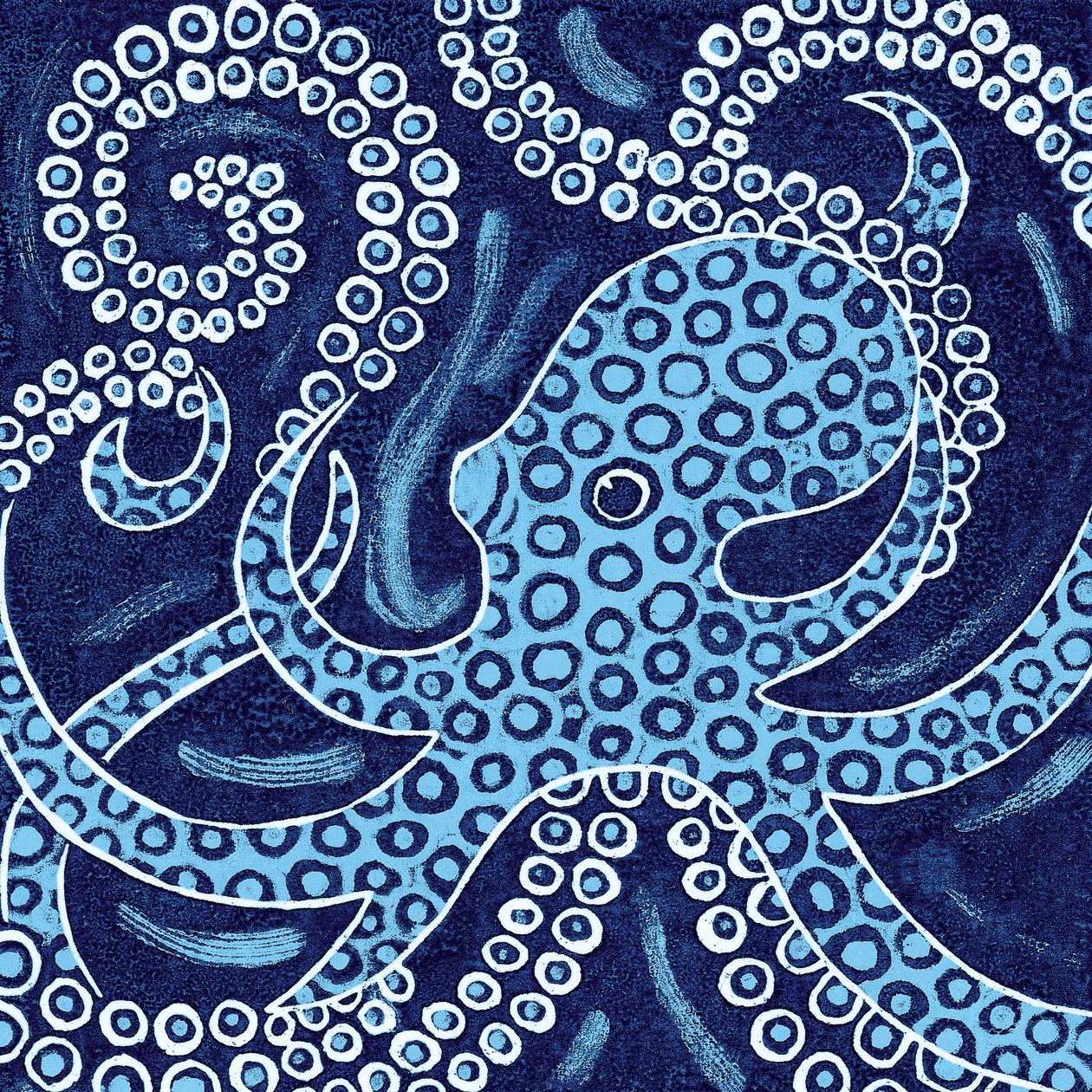 Ośmiornica niebieska, 2010 (kolorowy drzeworyt) autorstwa Nat Morley