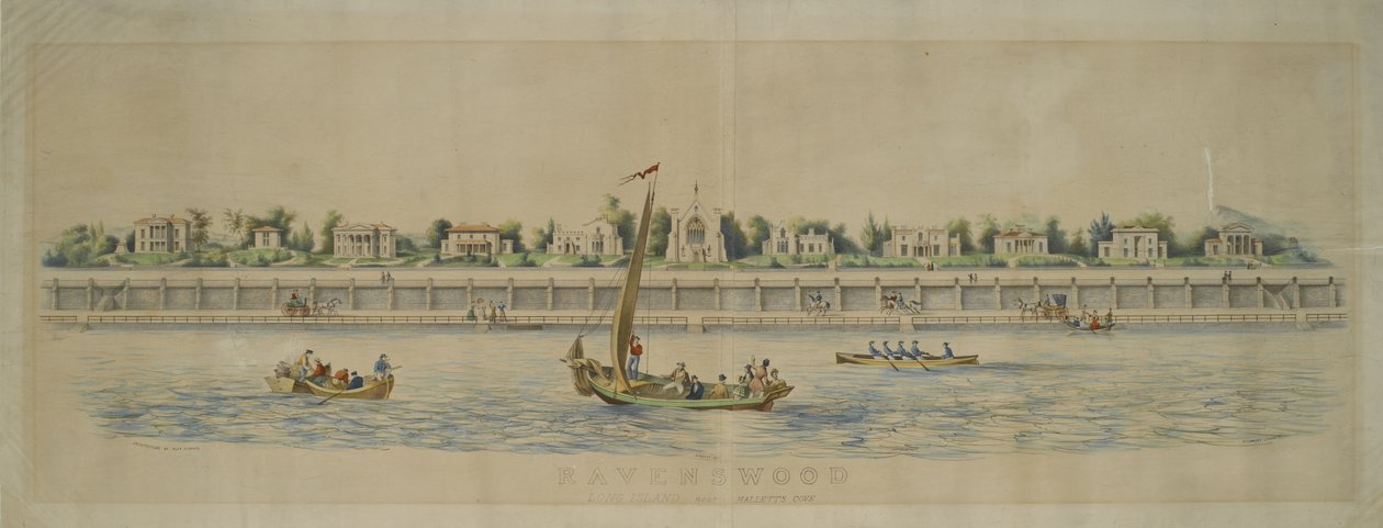 Ravenswood, Long Island, w pobliżu Hallets Cove (lito ręcznie kolorowane) autorstwa Nathaniel Currier