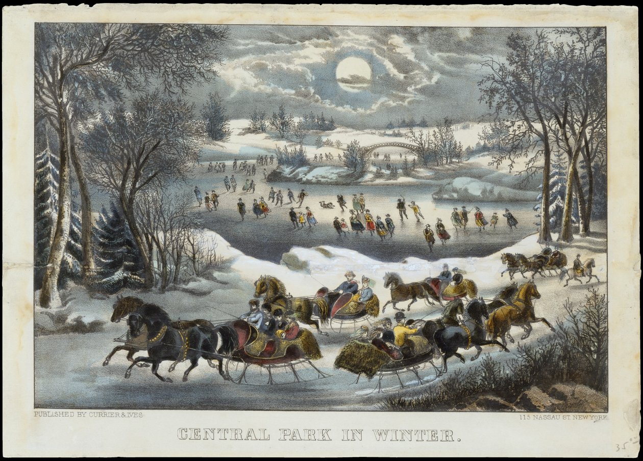 Central Park zimą, 1877-94., 1877-94. Twórcy: Nathaniel Currier, James Merritt Ives, Currier i Ives. autorstwa Currier and Ives