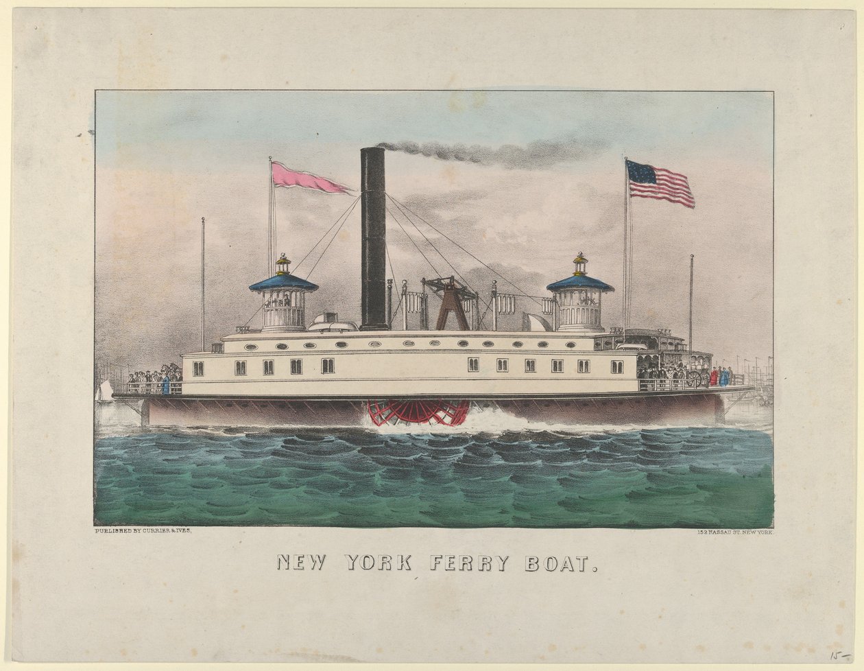 Statek promowy w Nowym Jorku, ca. 1860-65., ca. 1860-65. Twórcy: Nathaniel Currier, James Merritt Ives, Currier i Ives. autorstwa Currier and Ives