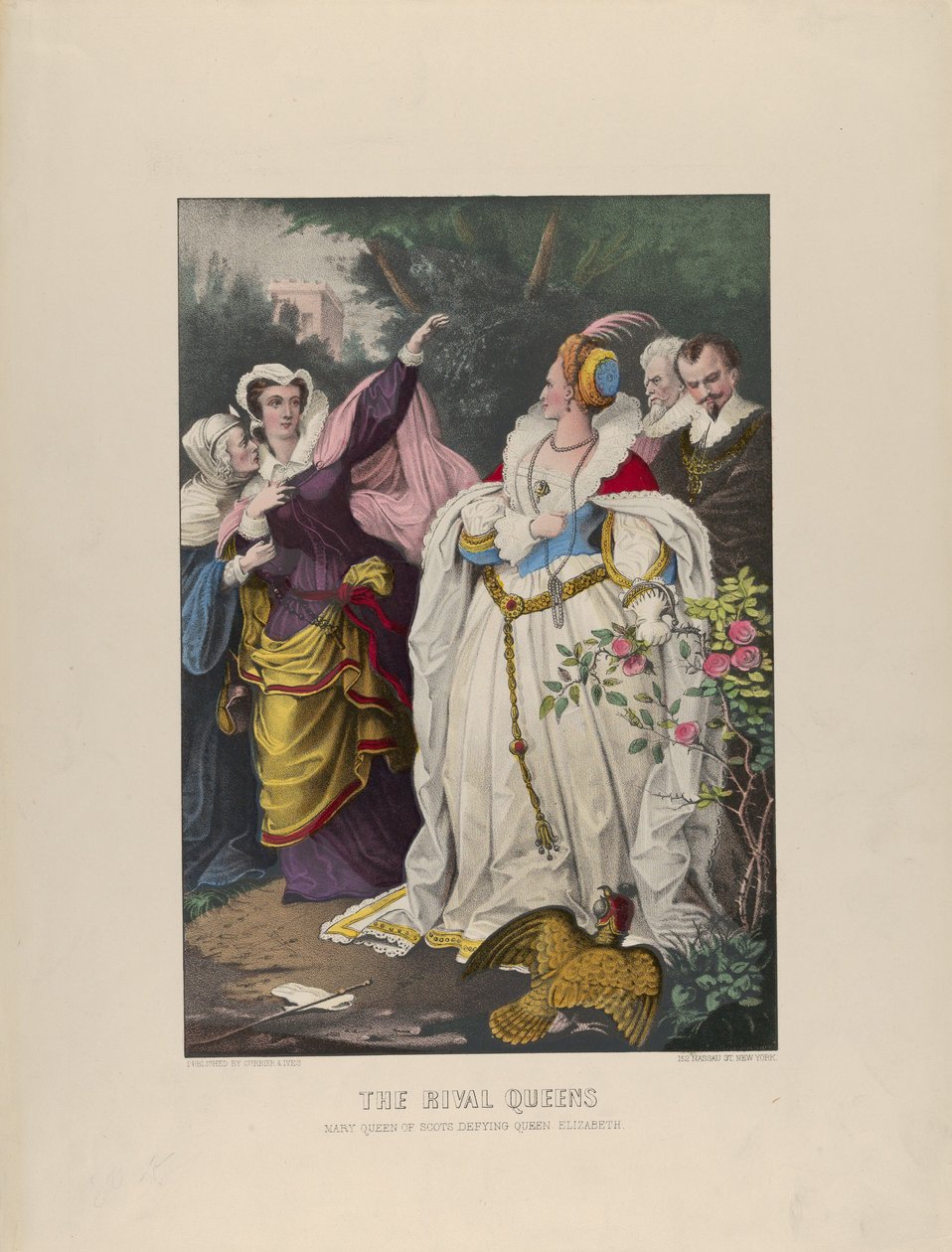 Konkurencyjne królowe - Maria, królowa Szkotów przeciw królowej Elżbiecie, 1857-72., 1857-72. Twórcy: Nathaniel Currier, James Merritt Ives, Currier i Ives. autorstwa Currier and Ives
