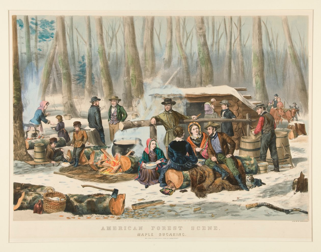 Amerykańska scena leśna, słodzenie klonu autorstwa Nathaniel Currier