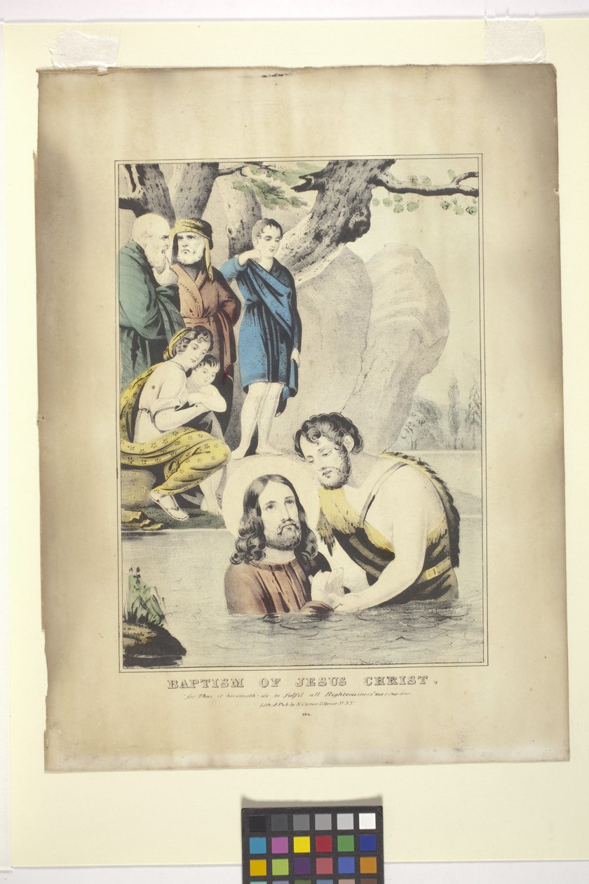 Chrzest Jezusa Chrystusa (litografia ręcznie kolorowana) autorstwa Nathaniel Currier
