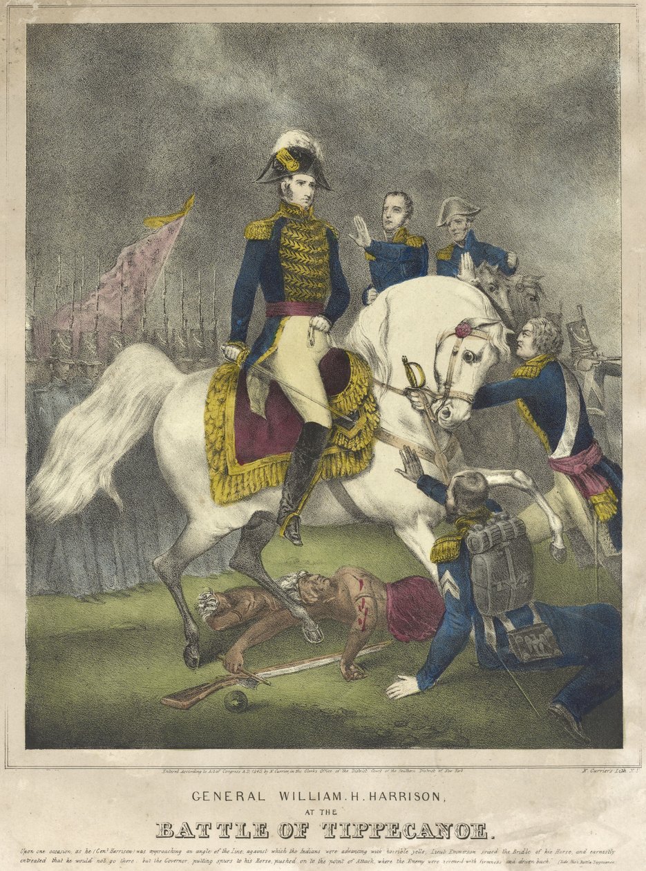 Generał William H. Harrison w bitwie pod Tippecanoe, wyd. 1840 autorstwa Nathaniel Currier