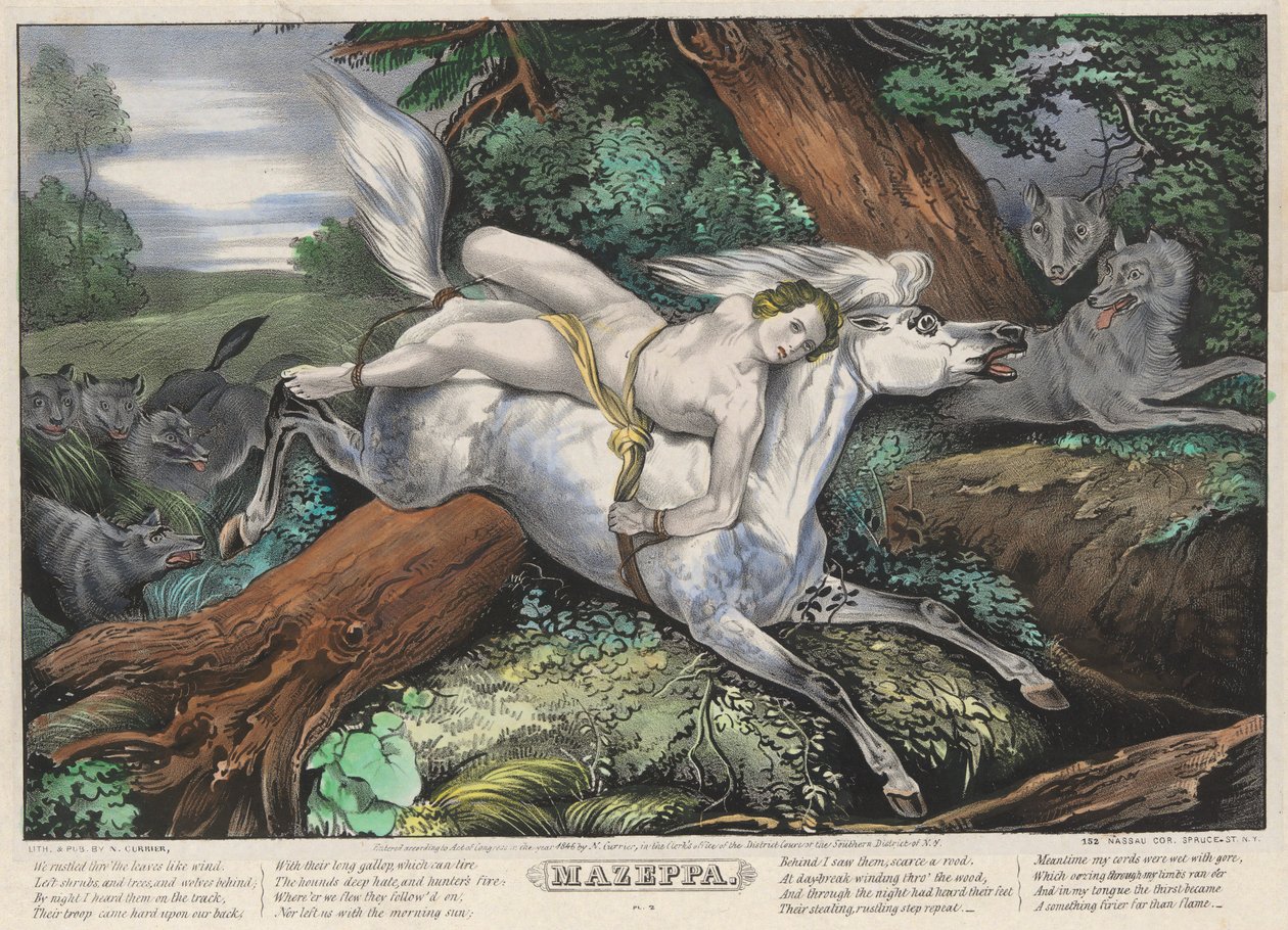 Mazeppa: Płyta 2 z zestawu czterech (4) płyt (ścigane przez wilki) autorstwa Nathaniel Currier