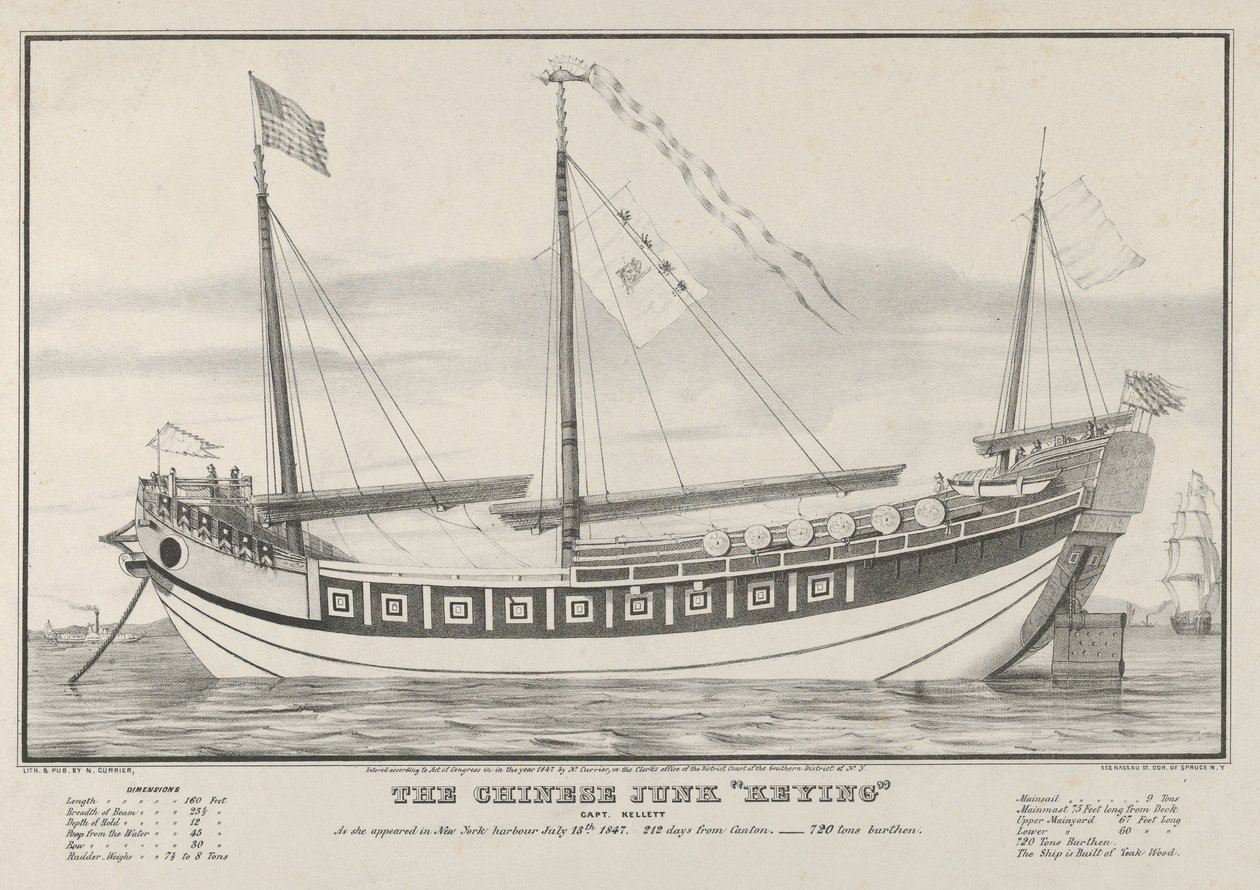 The Chinese Junk Keying – Kapitan Kellett – Gdy pojawiła się w porcie w Nowym Jorku 13 lipca 1… 1847 r. autorstwa Nathaniel Currier