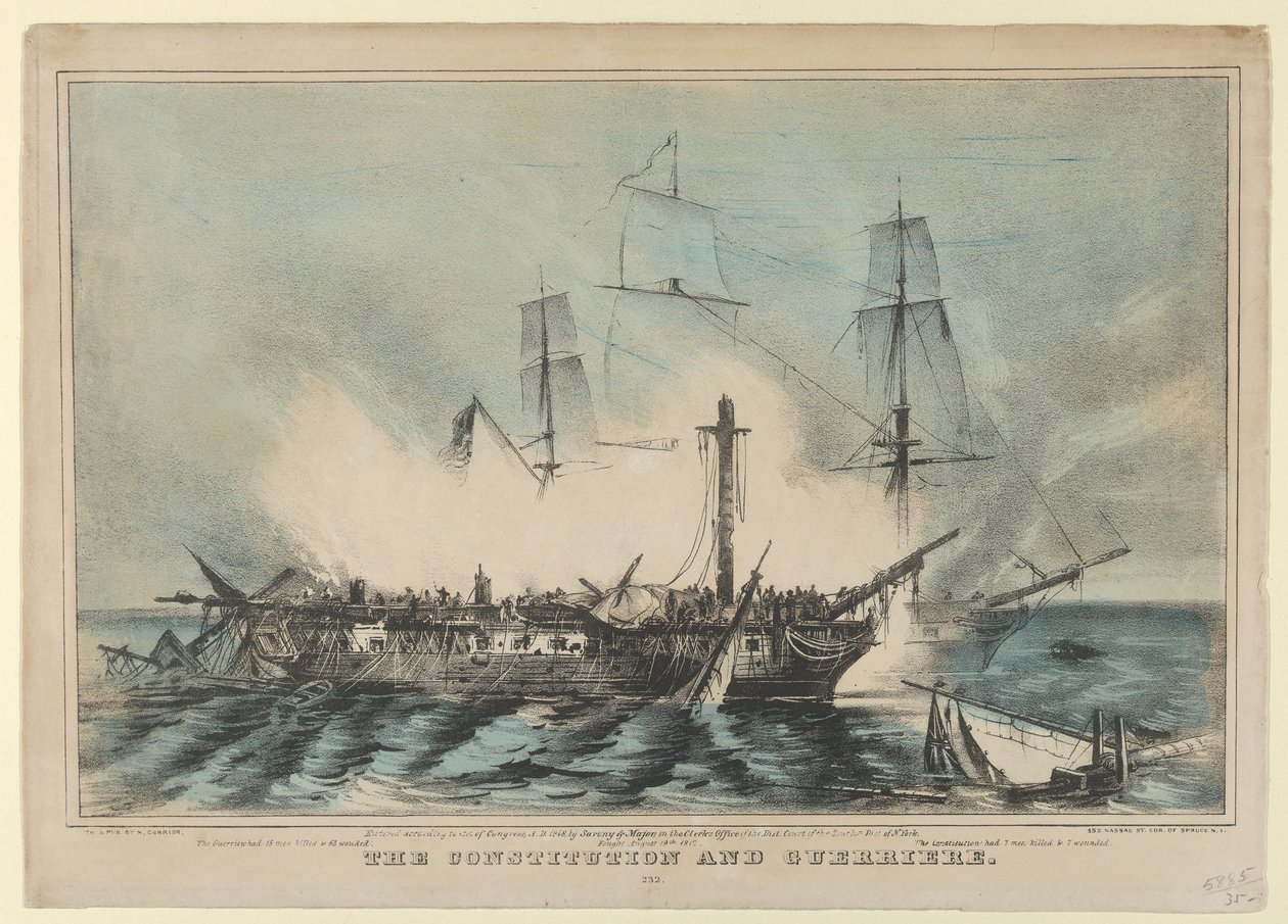 Konstytucja i walka Guerriere 19 sierpnia 1812 r. W Guerriere zabito 15 mężczyzn..., 1848 r. autorstwa Nathaniel Currier