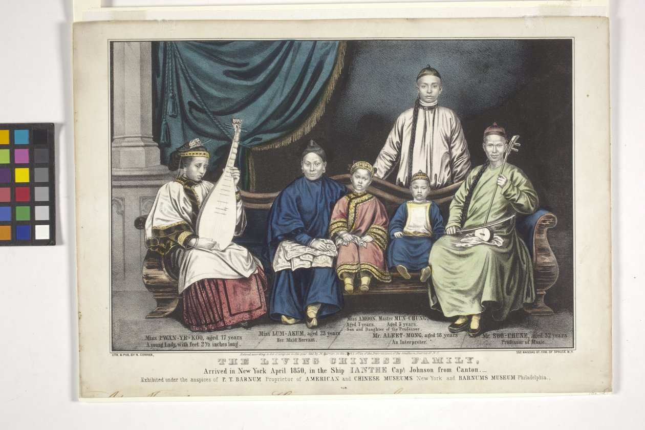 The Living Chinese Family (litografia ręcznie kolorowana) autorstwa Nathaniel Currier