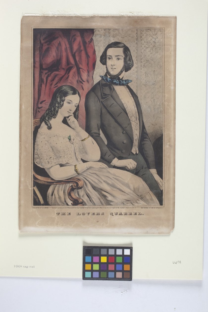 Kłótnia kochanków (litografia ręcznie kolorowana) autorstwa Nathaniel Currier