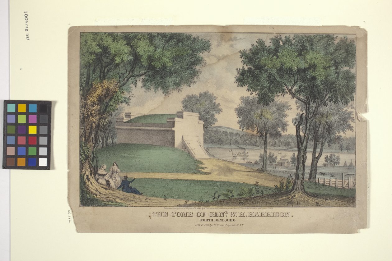 Grób Genl. WH Harrison (litografia ręcznie kolorowana) autorstwa Nathaniel Currier