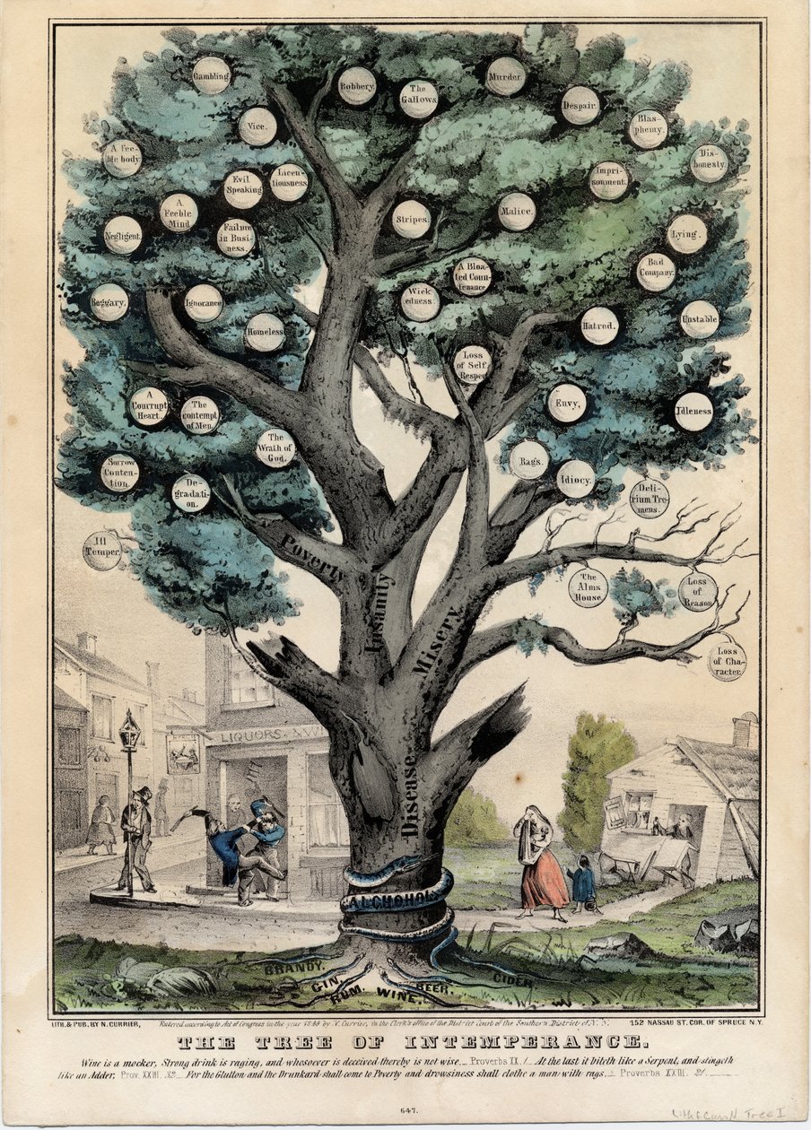 Drzewo nieumiarkowania, opublikowane przez N. Currier, Nowy Jork, 1849 autorstwa Nathaniel Currier