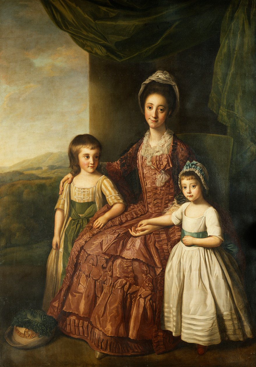 Portret grupowy Maryi, hrabiny Darnley i jej dzieci, Lorda Cliftona i Lady Mary Bligh, cała długość, autorstwa Nathaniel Dance Holland