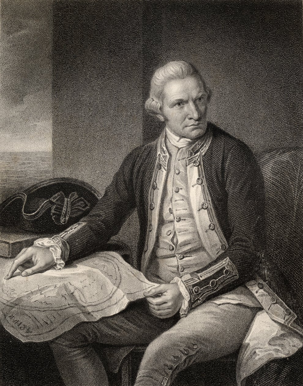 Kapitan James Cook, grawerowany przez W. Holla, z „Narodowej Galerii Portretów, tom IV”, wydana ok. 1820 r. autorstwa Nathaniel Dance Holland