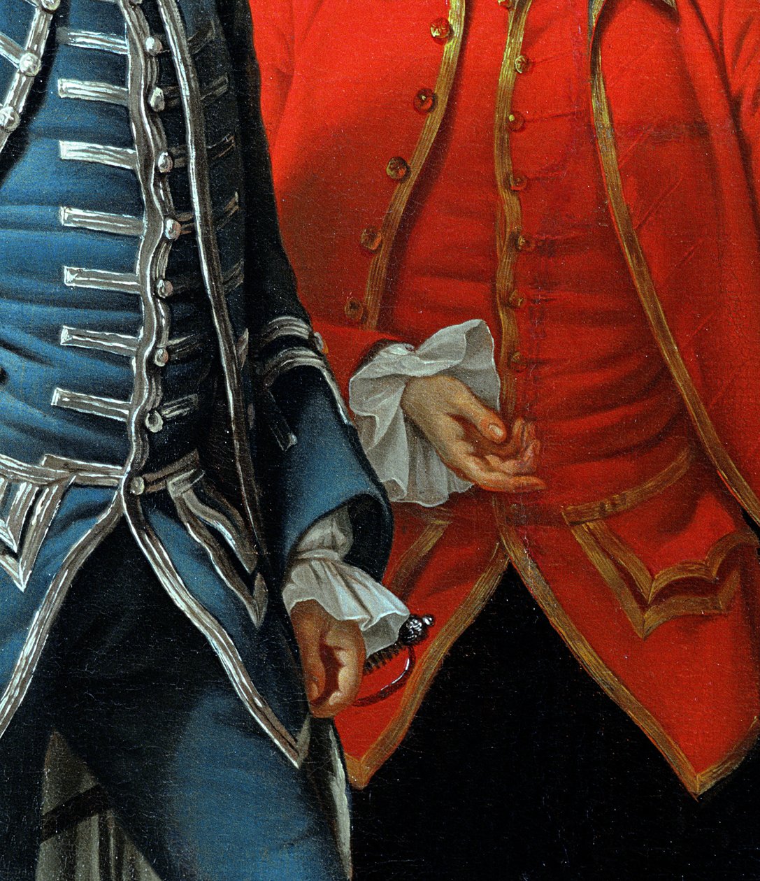 James Grant of Grant, John Mytton, Honorable Thomas Robinson i Thomas Wynne, ok. 1760 detal z 162478 olej na płótnie autorstwa Nathaniel Dance Holland