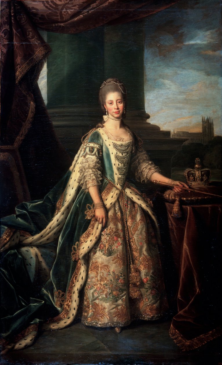 Portret Charlotte z Meklemburgii-Strelitz, żony króla Jerzego III z Anglii, 1773 autorstwa Nathaniel Dance Holland