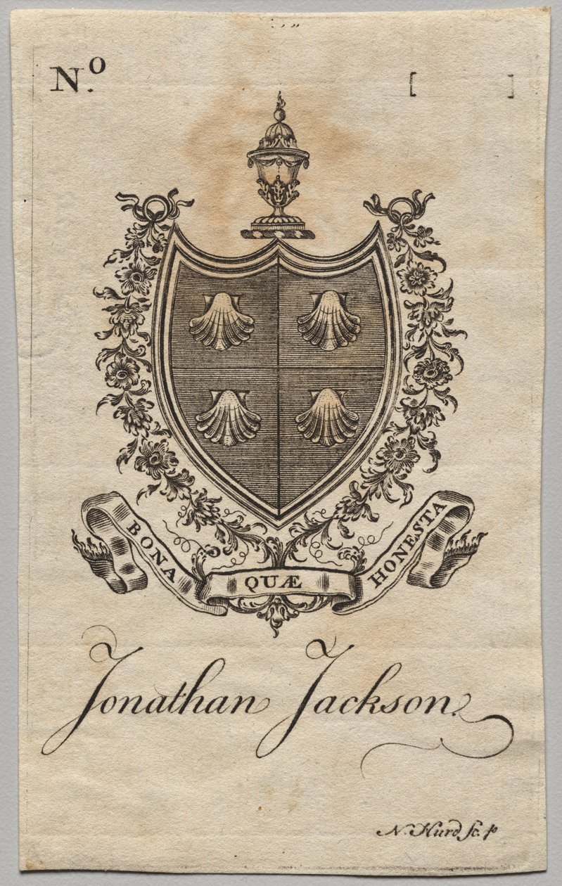 Ekslibris: Herb z inskrypcją Jonathana Jacksona autorstwa Nathaniel Hurd