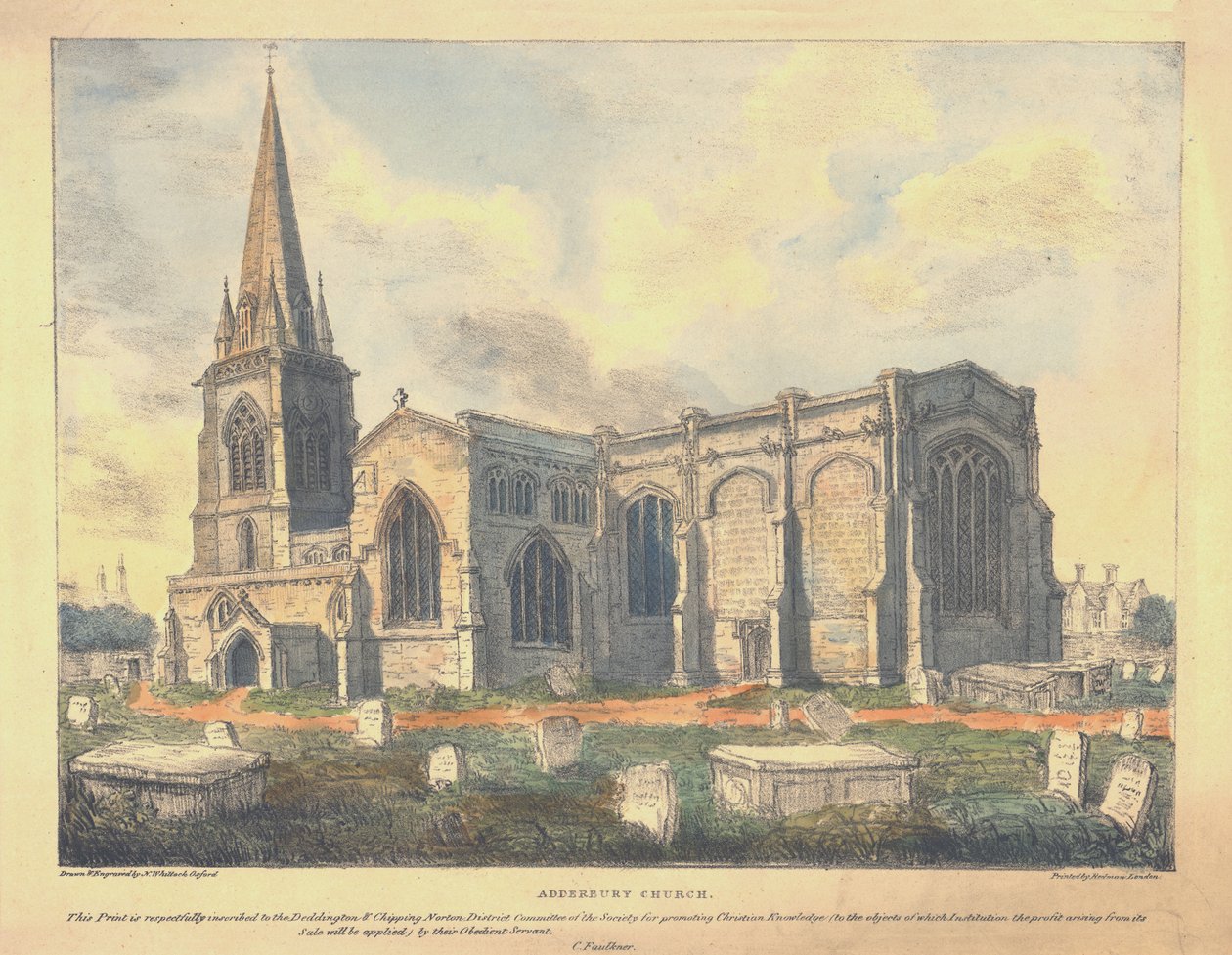 Kościół Adderbury, ok. 1830 r. autorstwa Nathaniel Whittock