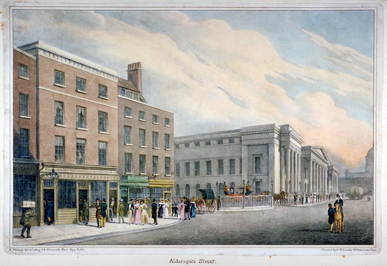 Aldersgate Street, City of London, c1830 autorstwa Nathaniel Whittock
