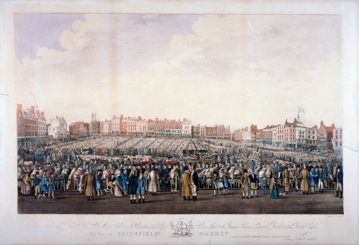 Rynek Smithfield, West Smithfield, City of London, c1825. autorstwa Nathaniel Whittock
