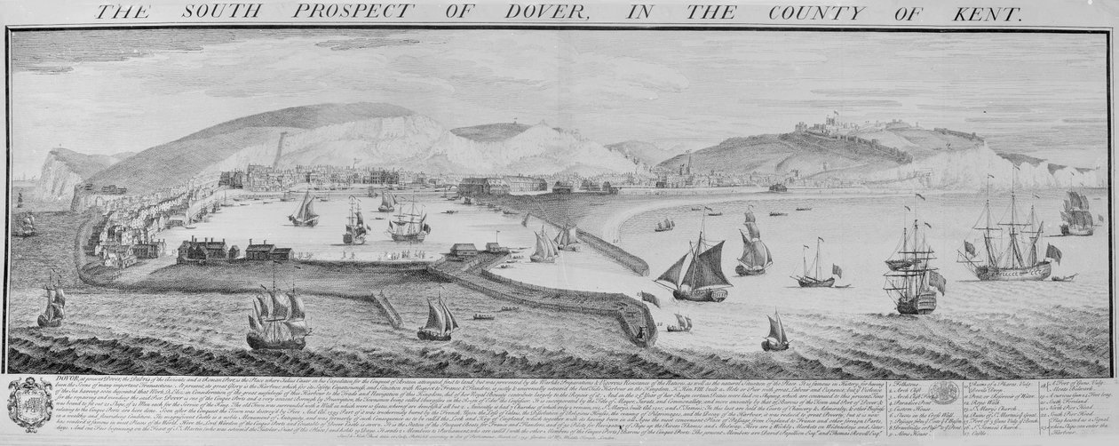 Południowa perspektywa Dover w hrabstwie Kent autorstwa Nathaniel and Samuel  Buck