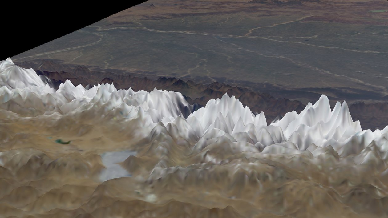 Satelita widok na Himalaje, patrząc na południe od Wyżyny Tybetańskiej do indyjskiego basenu Gangesu w tle. Źródło: NASA. Górskie skały lodowe Geologia Azja autorstwa National Aeronautics and Space Administration National Aeronautics and Space Administration