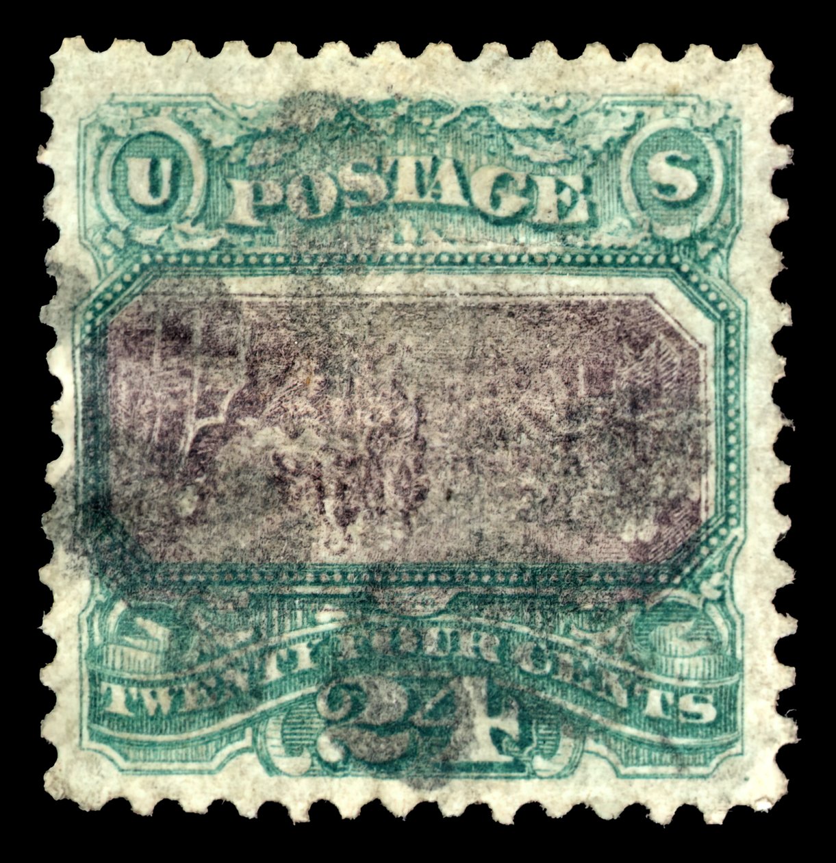 24c Deklaracja Niepodległości G Błąd odwrócenia grilla pojedynczy, 1869. autorstwa National Bank Note Company