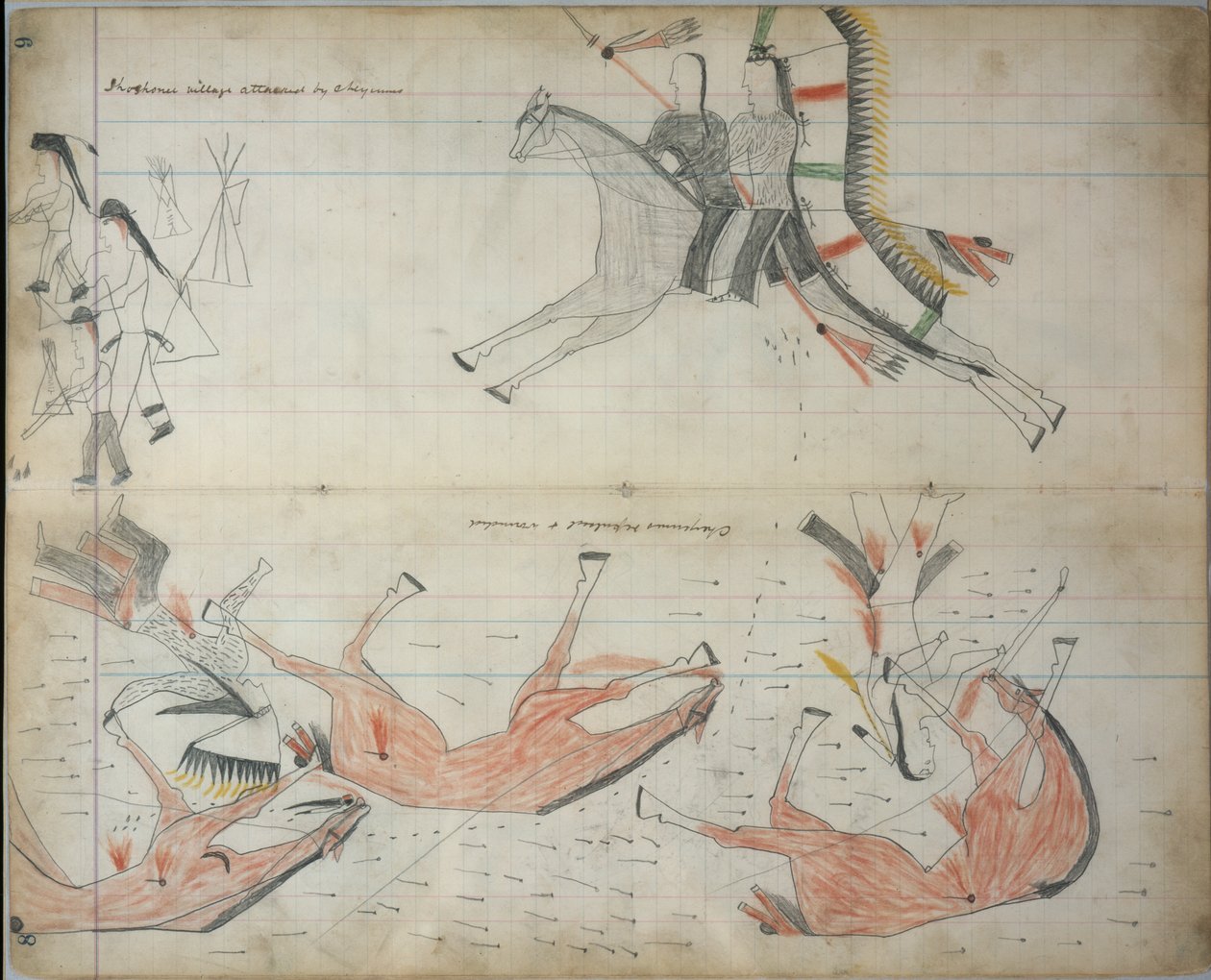 Czejenowie odparci i ranni, ok. 1877-79 (rysunek księgi głównej) autorstwa Native American