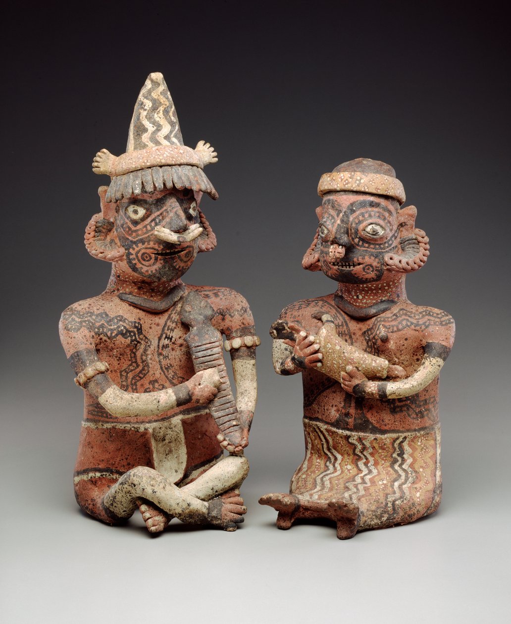 Postać męska i żeńska, 100 BC-400 AD (ceramika polichromowana) autorstwa Nayarit