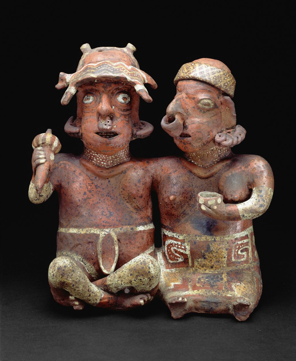 Siedząca para łączona, 200 r. p.n.e.-300 r. n.e. (ceramika i pigment) autorstwa Nayarit Nayarit