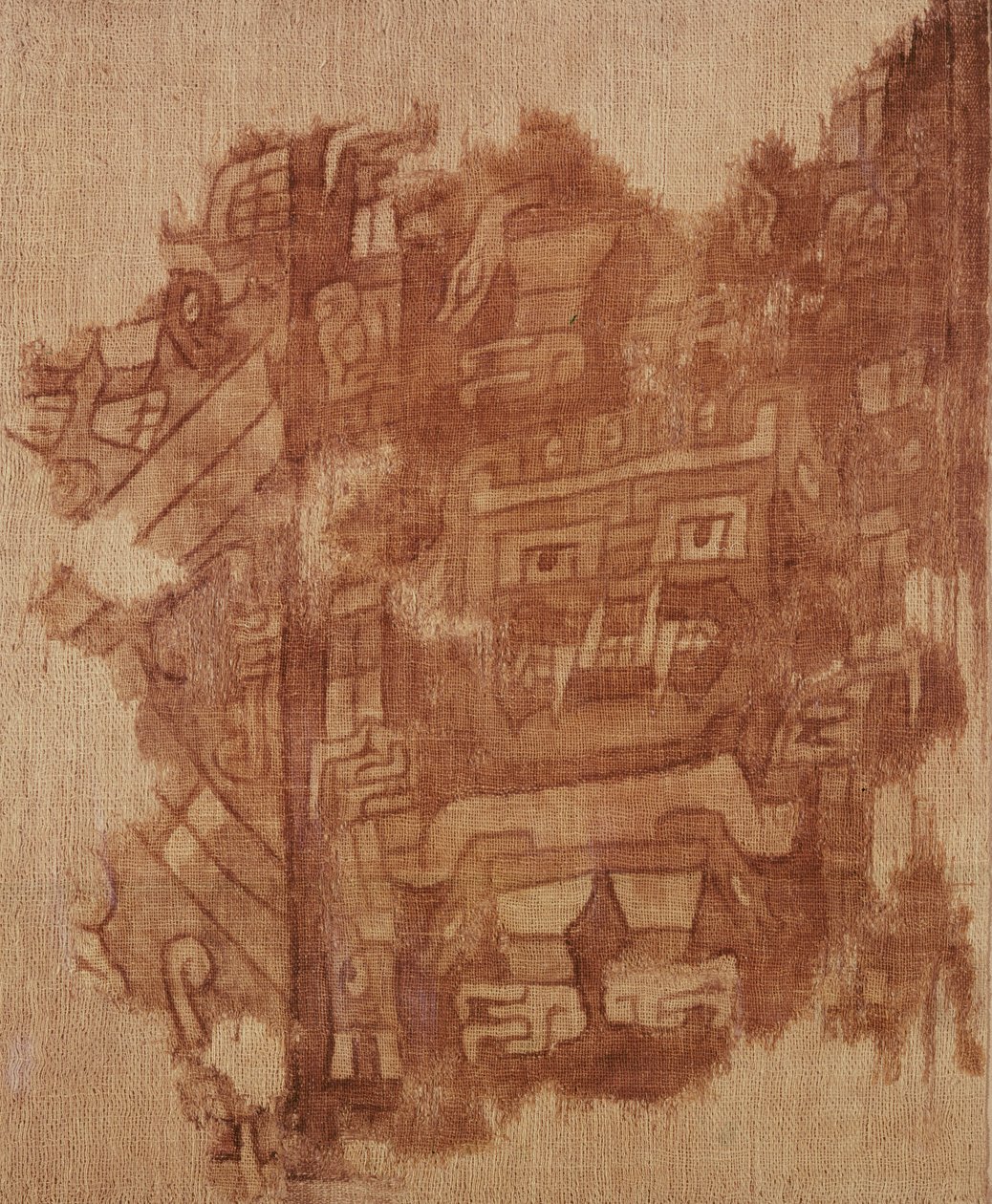 Fragment wełny z postaciami boga, Kultura Nazca (materiał) autorstwa Nazca Culture