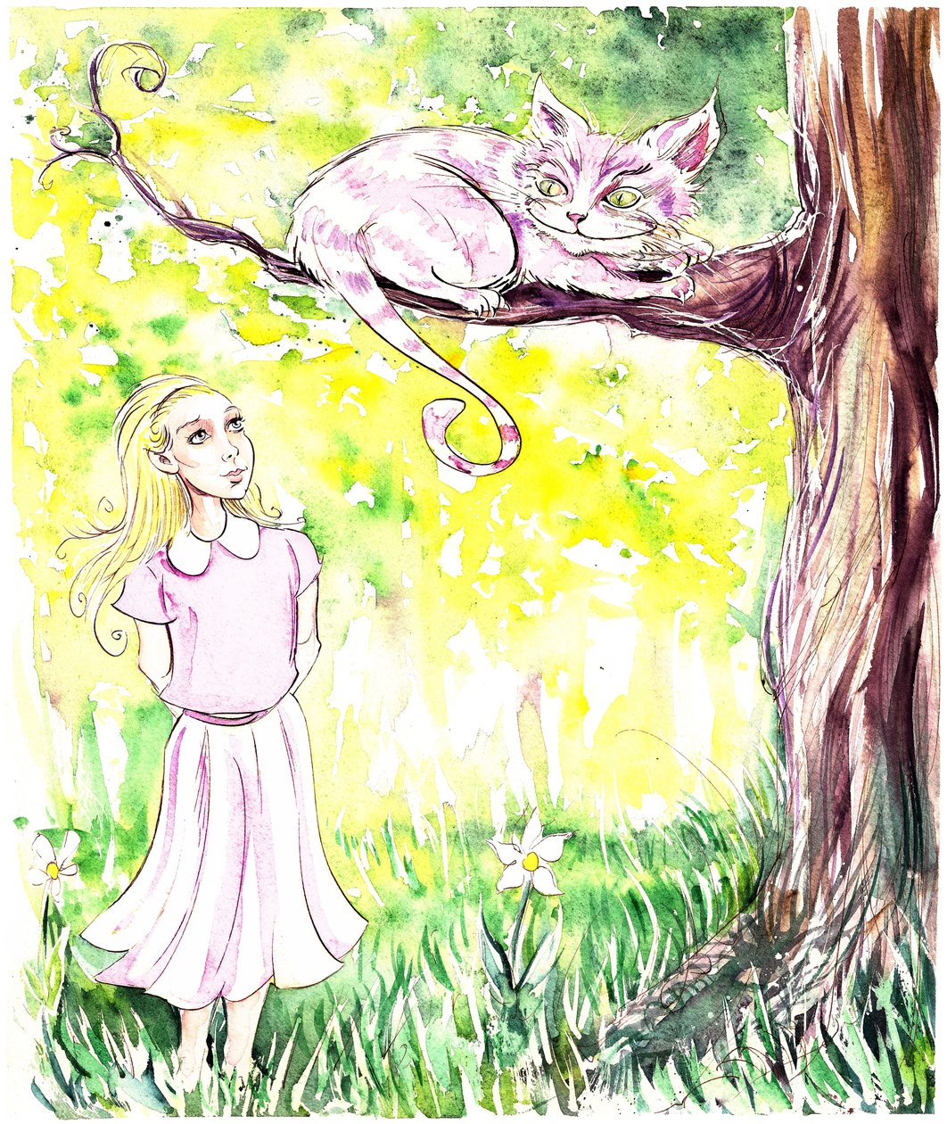 Alicja i kot z Cheshire - ilustracja do filmu Lewisa Carrolla Alicja w krainie czarów (1865), 2005 autorstwa Neale Osborne