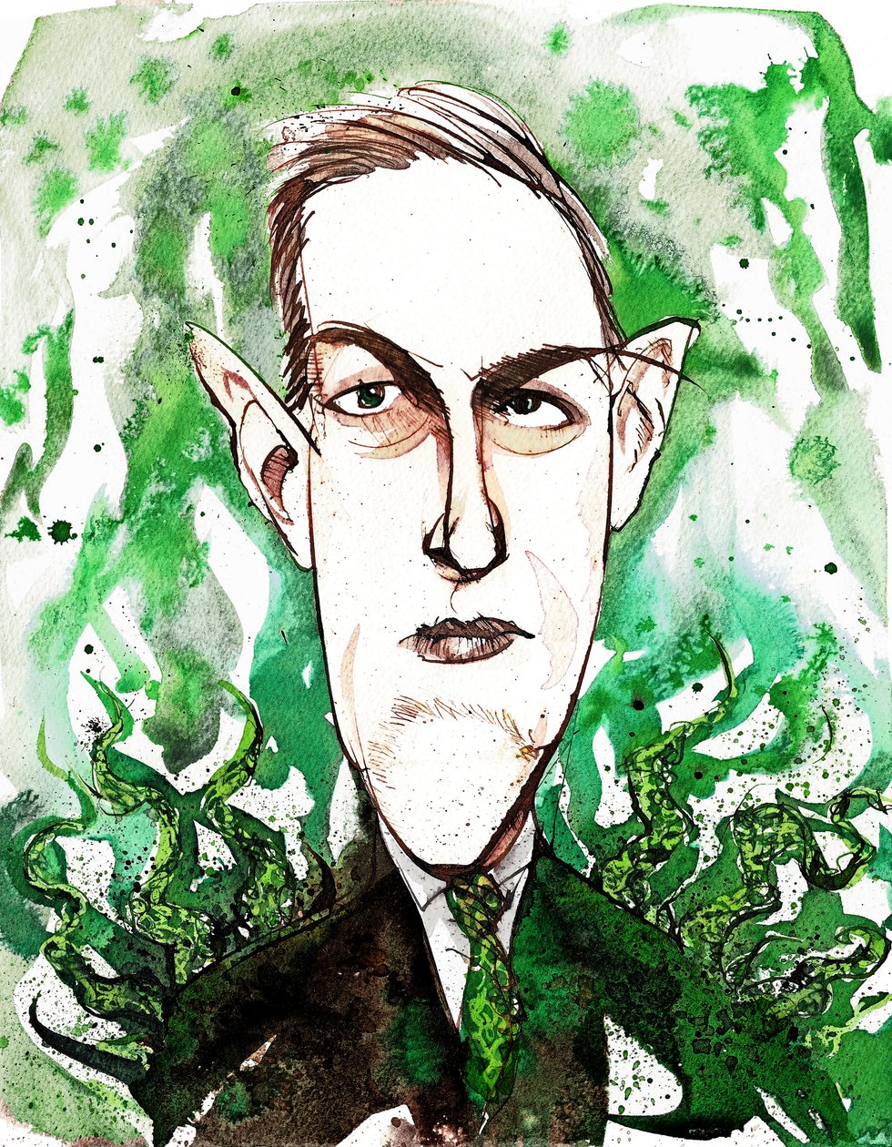 amerykański pisarz horroru i science fiction Howard Phillips Lovecraft (1890-1937); karykatura autorstwa Neale Osborne