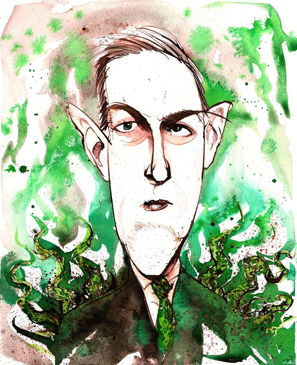 amerykański pisarz horroru i science fiction Howard Phillips Lovecraft (1890-1937); karykatura autorstwa Neale Osborne
