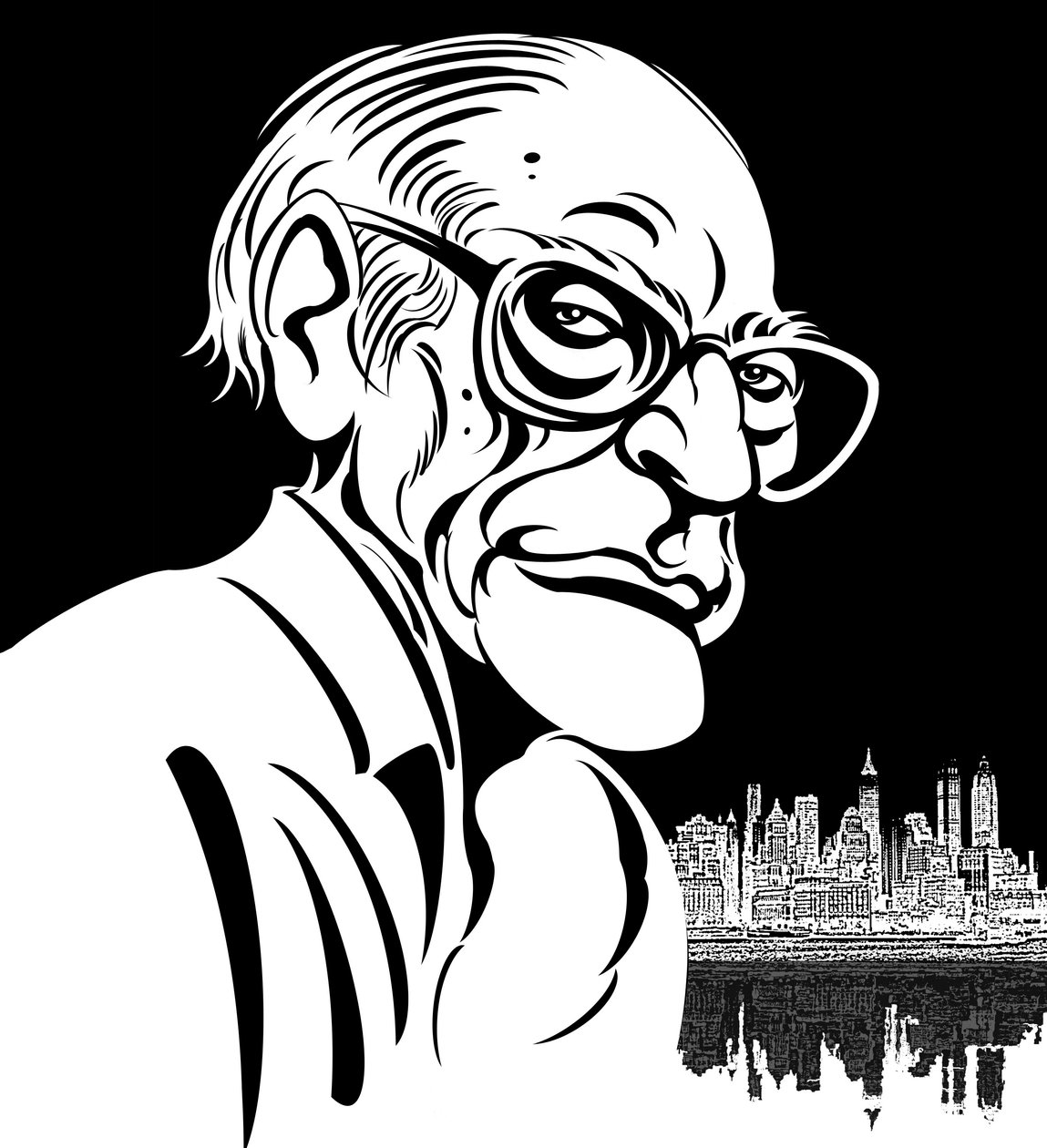 Arthur Miller, amerykański dramaturg (1915-2005); czarno-biała karykatura autorstwa Neale Osborne