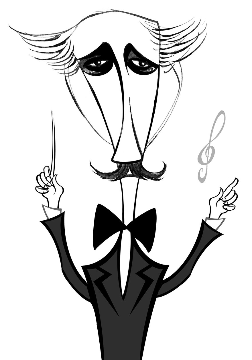 Arturo Toscanini, włoski dyrygent, (1867 - 1957) karykatura autorstwa Neale Osborne