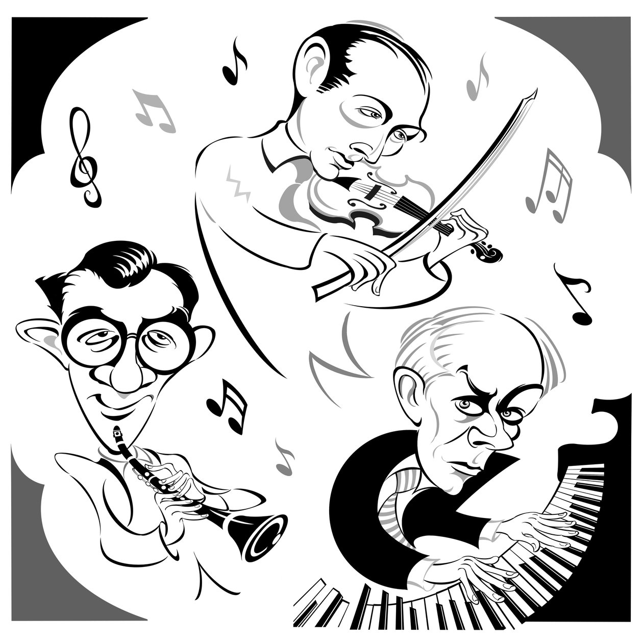 Bela Bartok przy fortepianie, amerykański klarnecista Benny Goodman (1909-86) i węgierski skrzypek Joseph Szigeti (1892-1973), trio, które dokonało premierowego nagrania Kontrasty w 1940 roku - tort kameralny autorstwa Neale Osborne