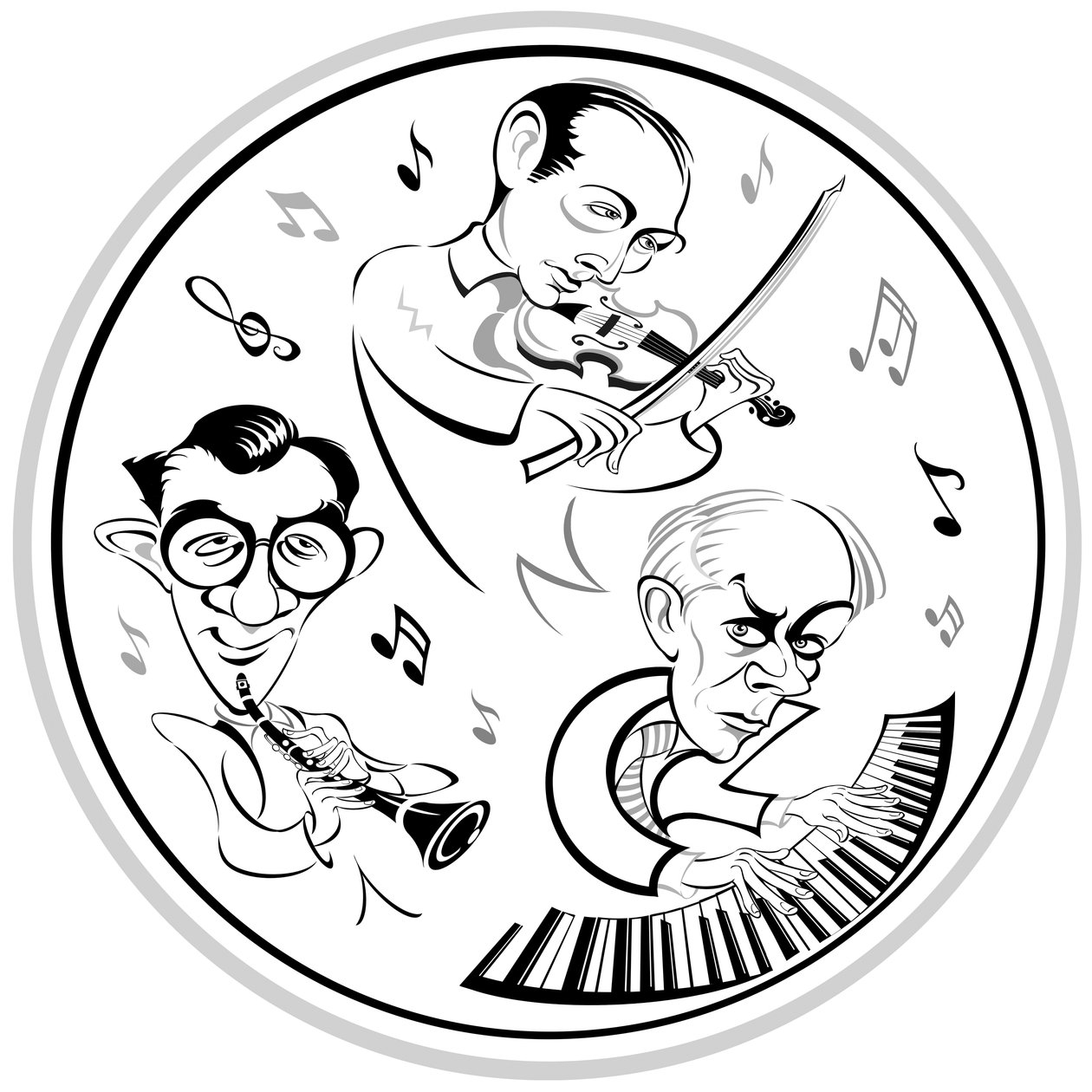 Bela Bartok przy fortepianie, amerykański klarnecista Benny Goodman (1909-86) i węgierski skrzypek Joseph Szigeti (1892-1973), trio, które dokonało premierowego nagrania Kontrasty w 1940 roku - tort kameralny autorstwa Neale Osborne