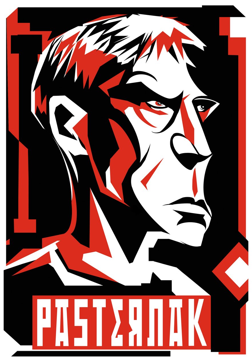 Boris Pasternak, rosyjski poeta i powieściopisarz (1890-1960), graficzna czerwona wersja powyższego autorstwa Neale Osborne
