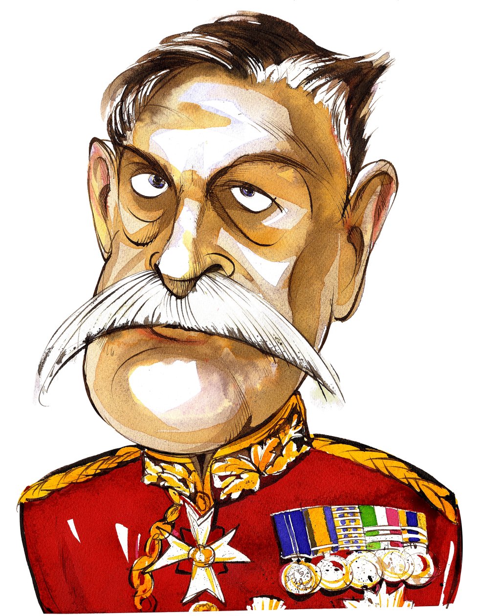Brytyjski feldmarszałek, pierwszy hrabia Haig of Bernersyde (1861-1928); karykatura kolorowa w mundurze autorstwa Neale Osborne