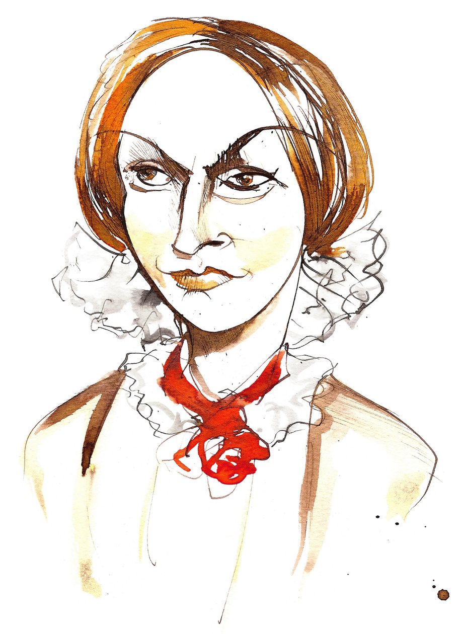 Charlotte Bronte - angielska powieściopisarka i poetka (1816 - 1855); kolorowa karykatura autorstwa Neale Osborne
